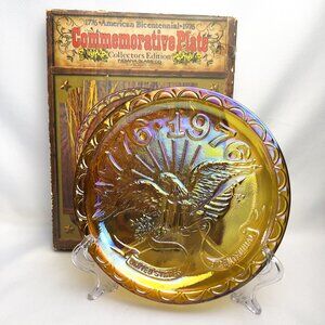 Indiana Glass Vintage Bicentennial Gold Carnival Plate1976 Iridescent Eagle
